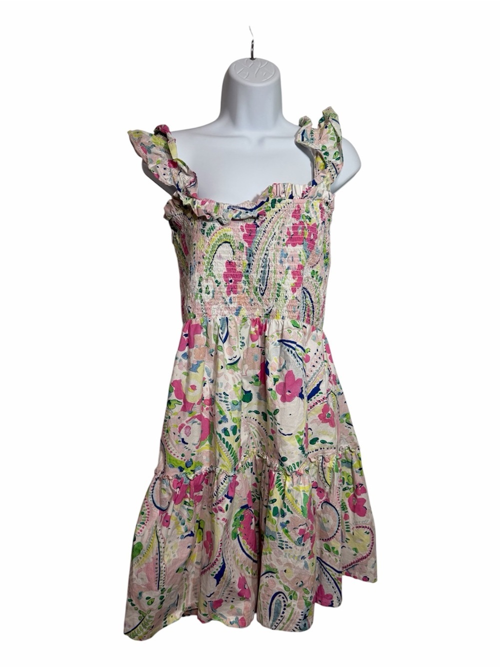 Floral Smocked Ruffle Strap Sundress Pink Paisley Size XL Summer Preppy Feminine